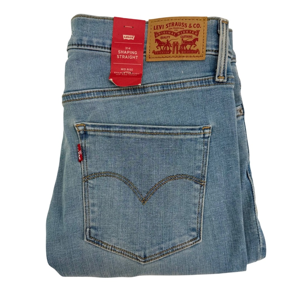 Levis 314 Shaping Straight Jeans Light Wash Blue Mid Rise 29x30 Irregular NEW